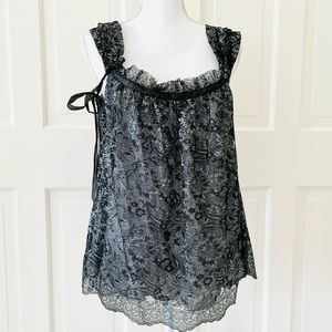 Anna Sui metallic black silver lace top S